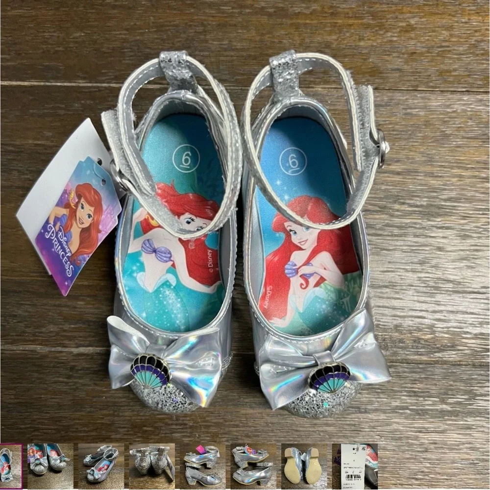 New Disney glitter heeled dress up shoes Ariel  in silver size 6